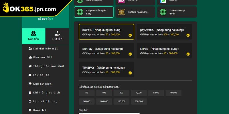 Nạp Rút Tiền ok365 2 Hướng dẫn từng bước nạp rút tiền OK365 cho người mới