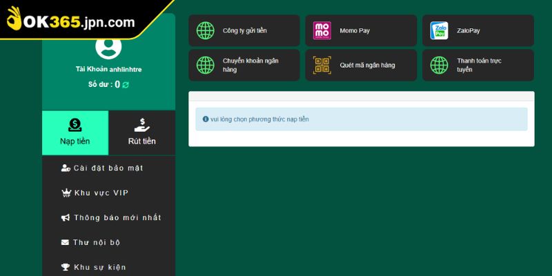 Nạp Rút Tiền ok365 1 Khám phá sự đa dạng trong nạp rút tiền OK365