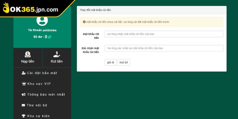 Nạp Rút Tiền ok365 3 Nạp rút tiền OK365 quy trình rút